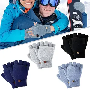 Womens Winter Gloves, 4 Pack Warm Knitted Convertible Fingerless Gloves for Women Gifts with Mittens Cover Cap