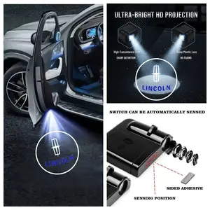 4 Pack Lincoln Logo Car Door Projector Lights, LED Welcome Ghost Shadow Courtesy Puddle Lights for Lincoln Navigator Corsair Nautilus Aviator Continental Z Automatic Sensing