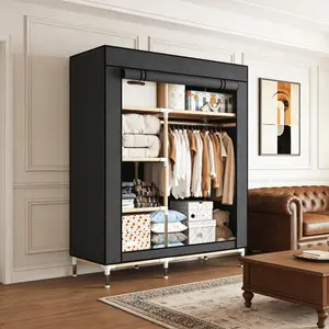 Portable Wardrobe Closet Organizer - Spacious 5 Storage Compartments + 1 Hanging Area | Dust-Proof Fabric Cover | Ideal for Families, Bedrooms, Rentals, Student Dorms & Hostels  | Perfect for Small Spaces, Apartments & International Student Housing