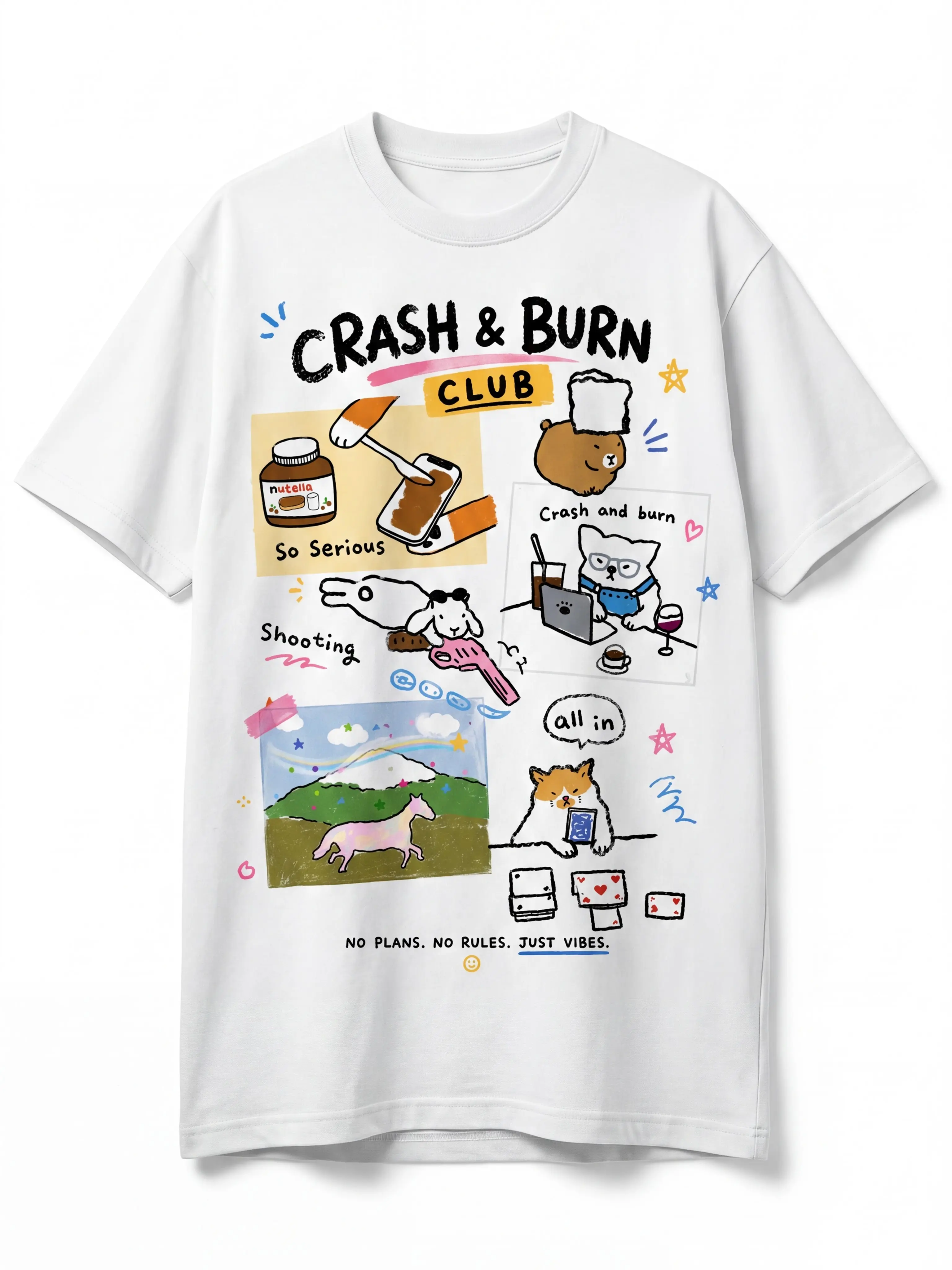 Crash & Burn Club – Funny Doodle Graphic Tee