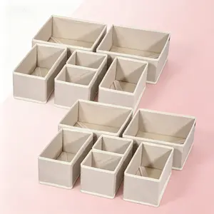 12 Pack Foldable Cloth Storage Box, Fabric Dresser Drawer Organizer Bins with Dividers, Closet Storage Baskets for Clothes Underwear Bras Socks Lingerie, Reusable Collapsible Container, Beige
