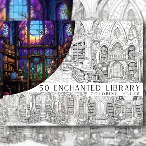 50 Enchanted Library Coloring Pages Fantasy Coloring Sheets Enchanted A4 Size Book Magical Fantasy Bookshelves Wizards Ancient Tomes and Cozy Reading Rooms Beautiful Detailed Line Art Coloring Pages for Relaxation Stress Relief and Creative InspirationIns