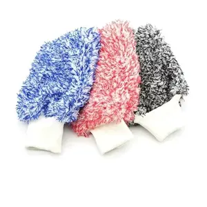 Beautiful Fleece Cleaning Gloves Microfiber Thickened Absorbent Large Car Wash Gloves Car Beauty Products