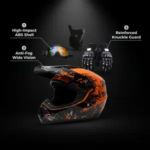 Multi-Size Full Face Motocross Dirt Bike Helmet 4Pcs Kit, DOT Approved Off-Road ATV Mountain Bike Helmet for Kids, Youth, Adults Men Women with Gloves, Goggles and Face Mask Motorcycle