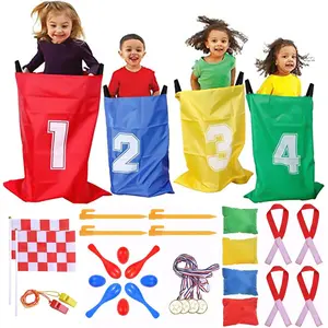 28 Piece Outdoor Games Kit for Kids, Includes Potato Sack Race Bags, Bean Bag Toss, 3 Legged Race Bands, Egg Spoon Relay, for Easter & Birthday Parties