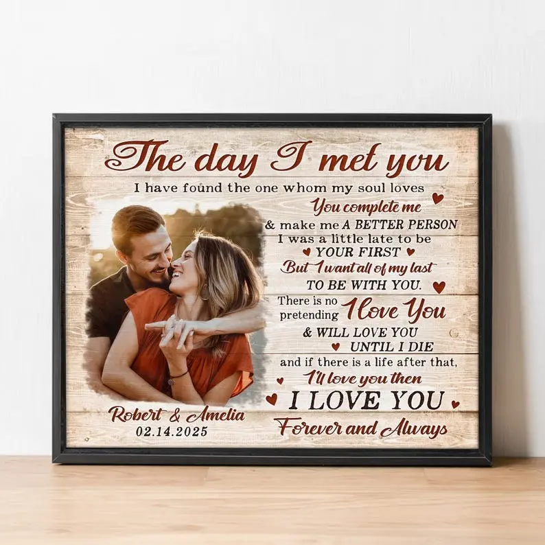 Custom Photo “The Day I Met You” Valentine Gift, Personalized Valentine’s Day Gift for Him, Custom Couple Valentine Print with Picture, Romantic Gift for Boyfriend or Husband