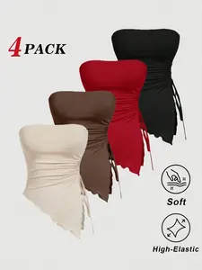 Fashion Design Sexy Irregular Hem Ruched Bodycon Sleeveless Tube Halter Top, Stylish and Comfortable Women's Summer Wear, Perfect for Parties and Events, Slim