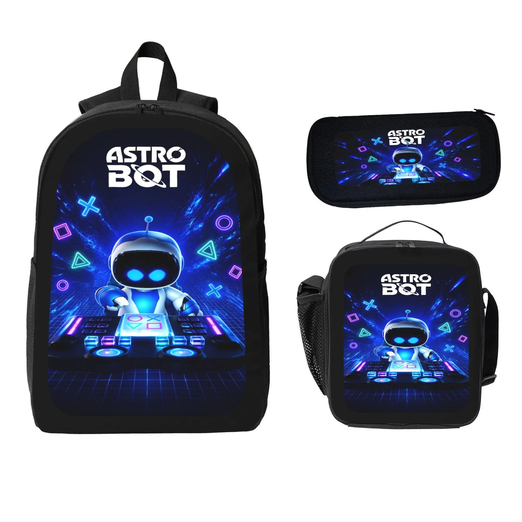 Astro Bot Outdoor Backpack 3pc Set Laptop Daypack Print Travel Backpack School Work Camping Travel Bag Aesthetic Lightweight Backpack TikTok Viral Back To School Gift Birthday Gift Travel Essentials Student Set Lunch Bag Pencil Case Organizer Set
