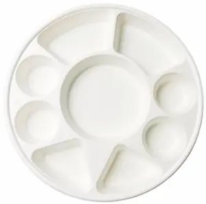 9 Compartment Round Biodegradable Divided Plates - Pack of 100 - Rani Brand Authentic Indian Products