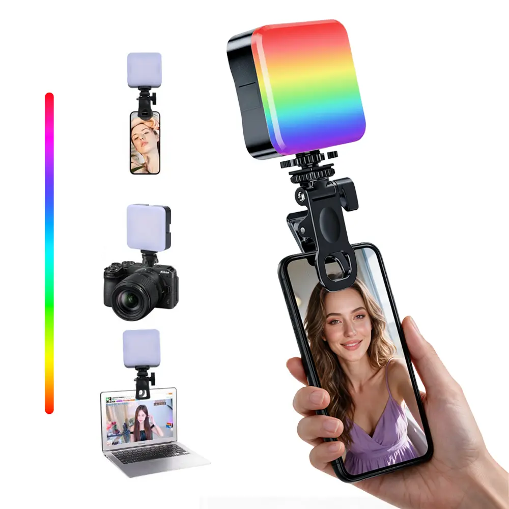 Portable Handheld Pocket Beauty Fill Light, 360° Full Color RGB Video LED On-Camera Light, 3 Cold Shoe Mount, 2000mAh Rechargeable, 2700K–6500K for Vlogging, YouTube & Mobile Content Creation adjustable laptop