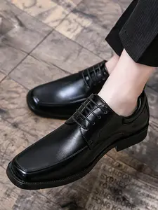 Men's Business Style Solid Color Square Toe Oxford Shoes, Business Casual Oxfords, Formal Lace Up Dress Shoes for Work Office, Fashion Shoes for Party, Daily Clothing Decor