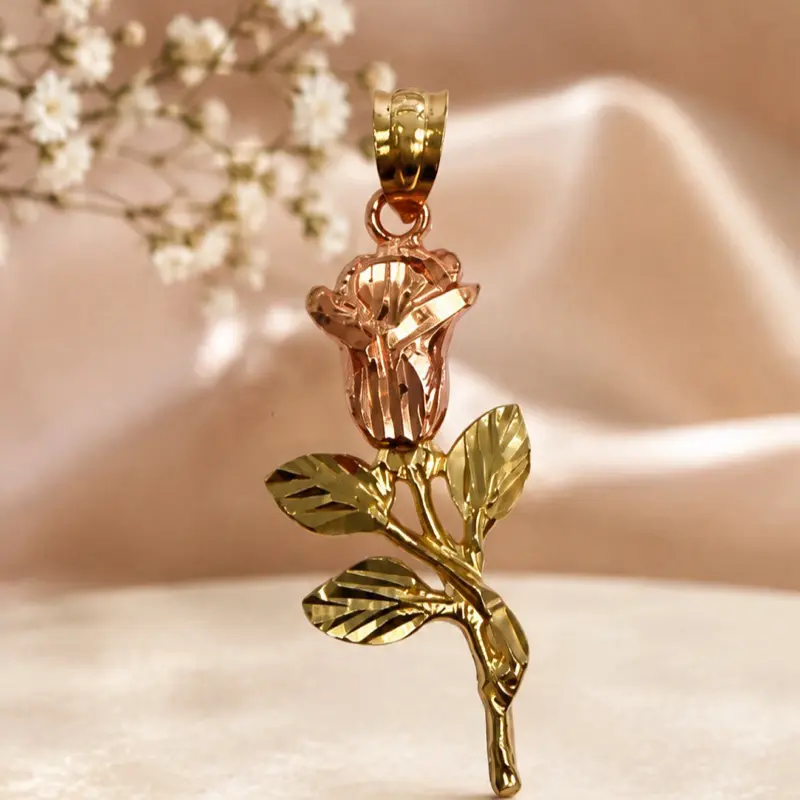 10k 2-Tone Flower Charm, Casual Daily Everyday Costume Jewelry Pendant, Includes Keychain, Simple Fashion Accessory