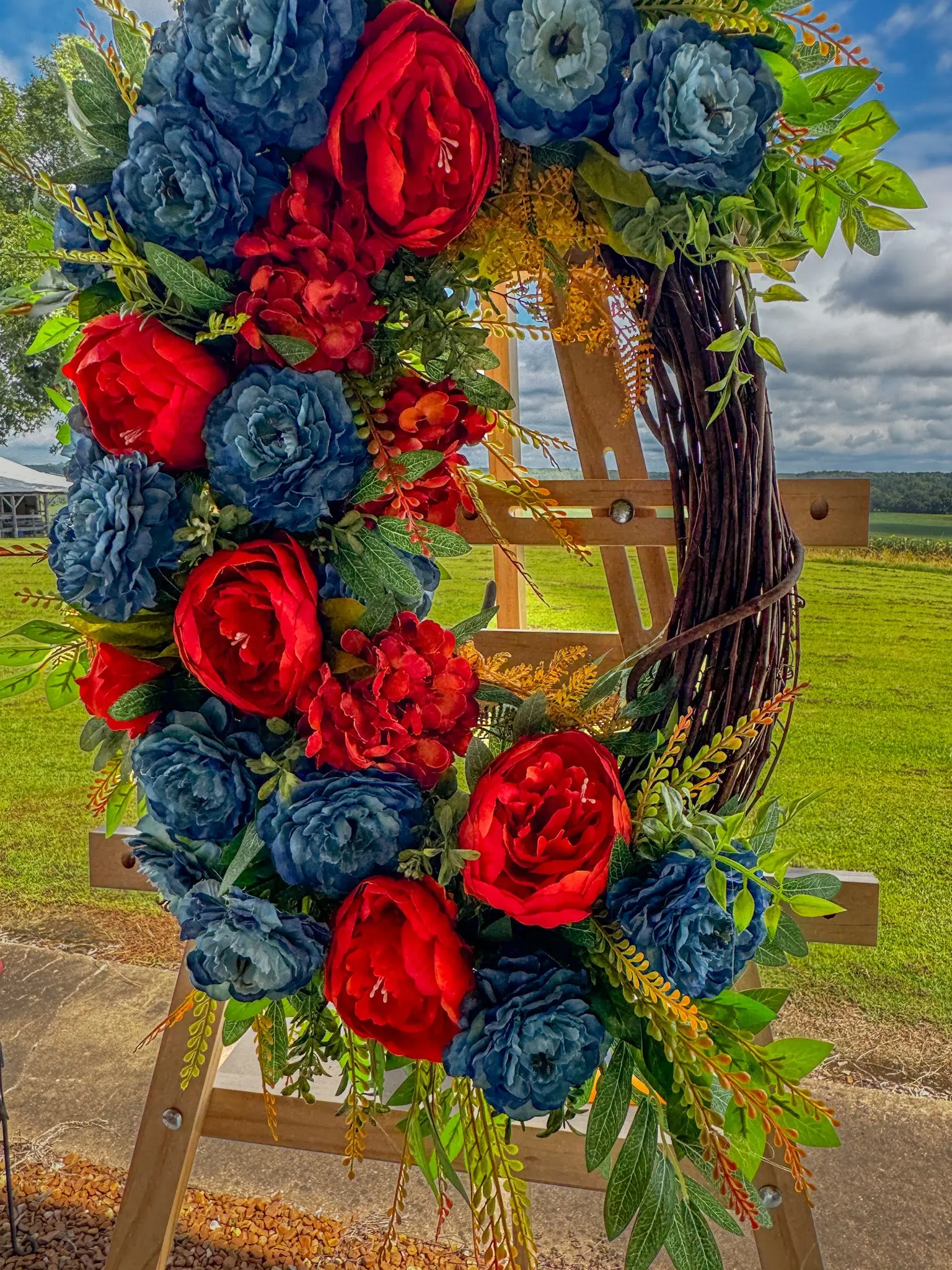 Dusty Blue and Burnt Orange Fall Grapevine Wreath