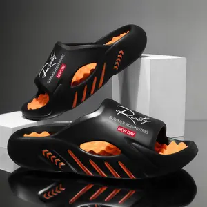 Men's Street Style Thick Sole Black Massage Slippers EVA Lightweight Comfort Shoes for Work Travel Streetwear Home Use Arch Support Shock Absorption