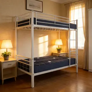 Bunk Bed Twin Over Twin, Heavy Duty Metal Bunkbeds with Ladder and Full-Length Guardrail, Convertible into 2 Individual Beds for Kids, Teens and Adults, Under-Bed Storage Space