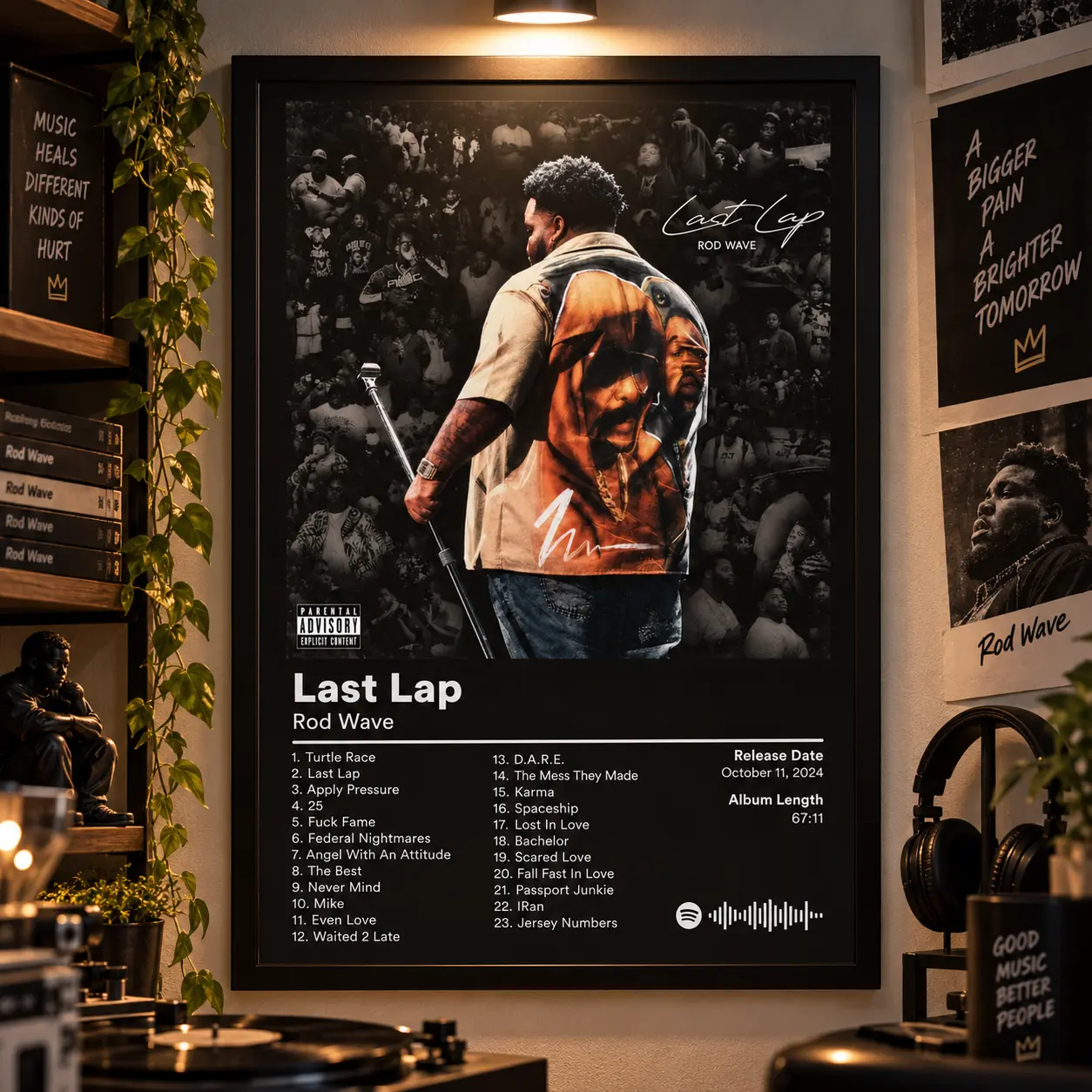 Rod Wave Last Lap Album Canvas Poster - Hip Hop Rap Dark Aesthetic Wall Art Print, Unique Room Decor for Bedroom, Man Cave Decor Items, Modern Music Room Decorations for Gift