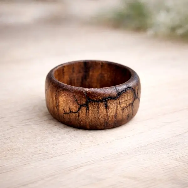 Walnut Wood Ring – Fractal Burn Handmade Wide Band Ring