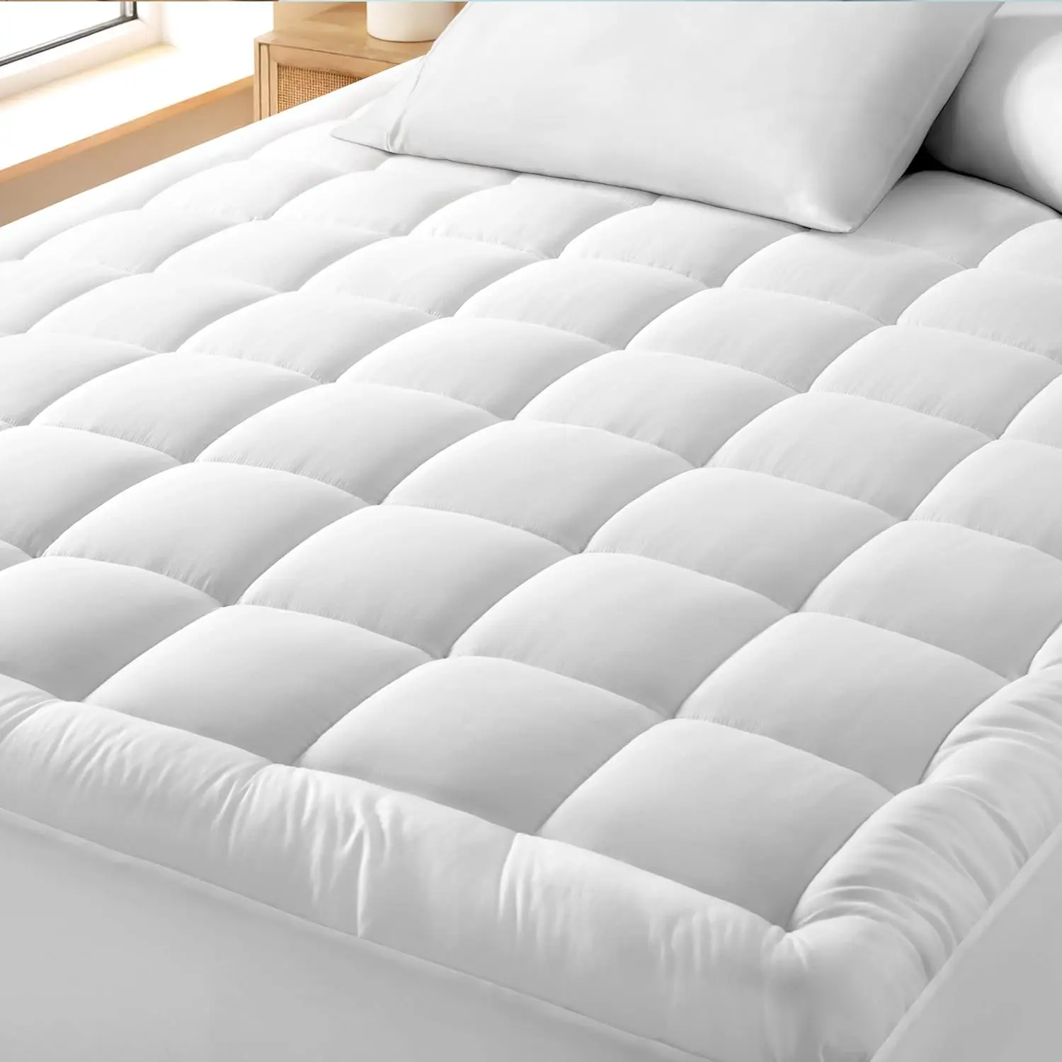 450GSM Hotel Luxury Mattress Topper - Extra Thick Cooling Bed Pad - Breathable White Mattress Protector - Cloud-Like Support for Back Pain Relief