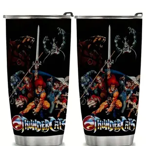 1pc 20oz Stainless Steel Insulated Tumbler, Thundercats Poster Design, Dual Layer, with Lid and Straw, Portable, for Hot and Cold Drinks
