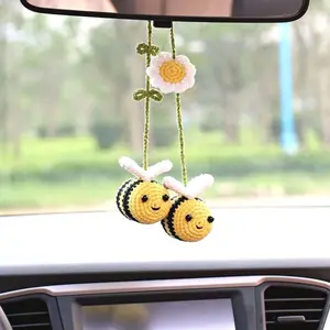 [BEST CHOICE] Crochet Bee Car Rear View Mirror Holder, Cute Bumblebee Hanging Ornament, Gift for Bee Lovers, Crochet Lovely Bag Ornament, Automotive Interior Decorations