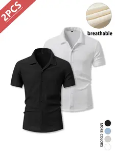 2-Pack Men's Casual Business Short Sleeve Shirts Slim Fit Slightly Stretch Comfortable Breathable Wrinkle Resistant Fabric SummerWins