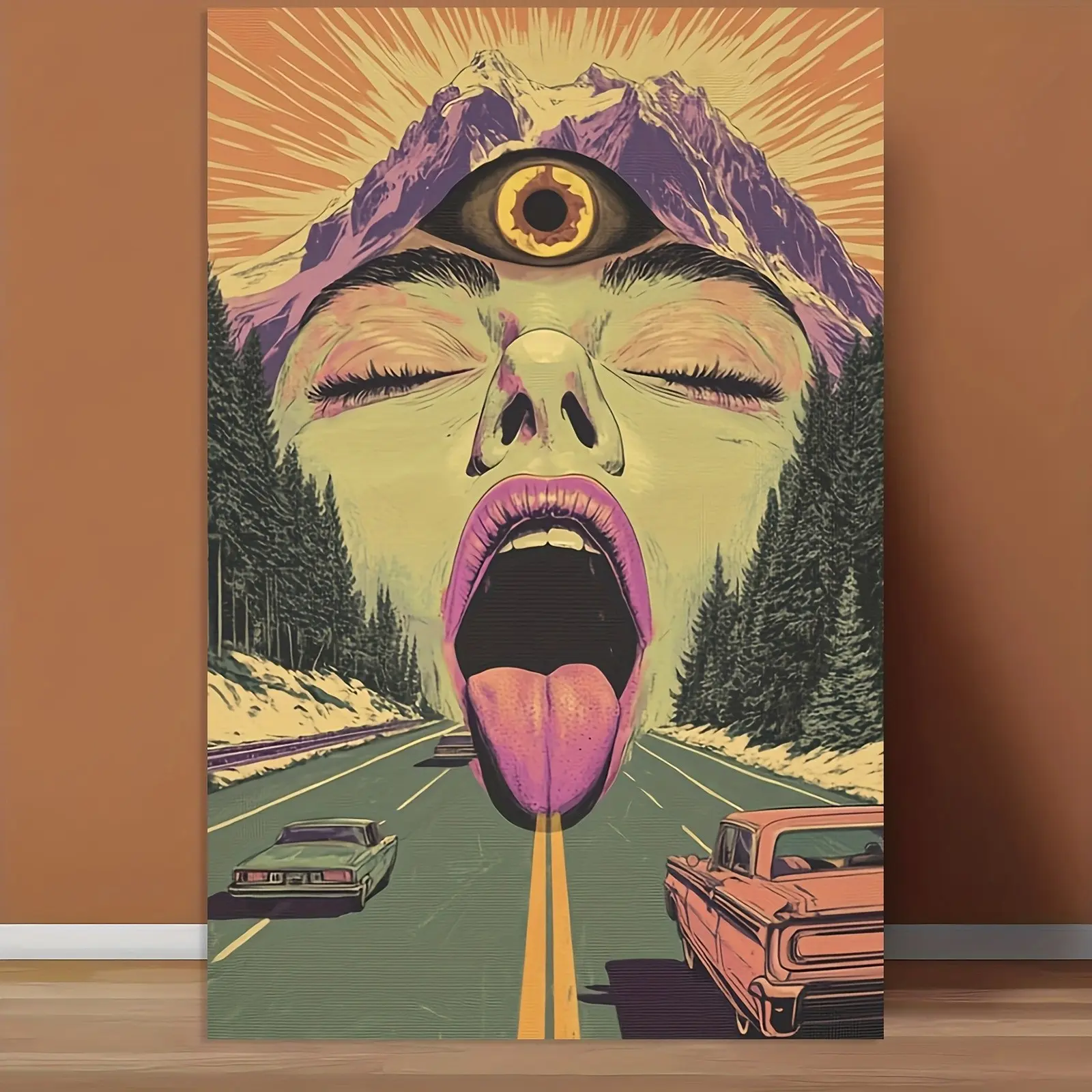 Vintage Trippy Acid Trip Canvas Poster, Unframed Surreal Wall Art, Full View Design, Perfect for Living Room Bedroom Home Office Decor