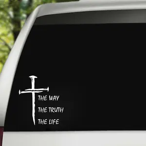Cross Pattern Car Sticker, Creative the Way the Truth the Life Pattern Car Glass Stickers, Exterior Decorative Print for Car Suitcase Water Bottle, Sticker for Cars, Car Decals, Car Vehicle Decoration
