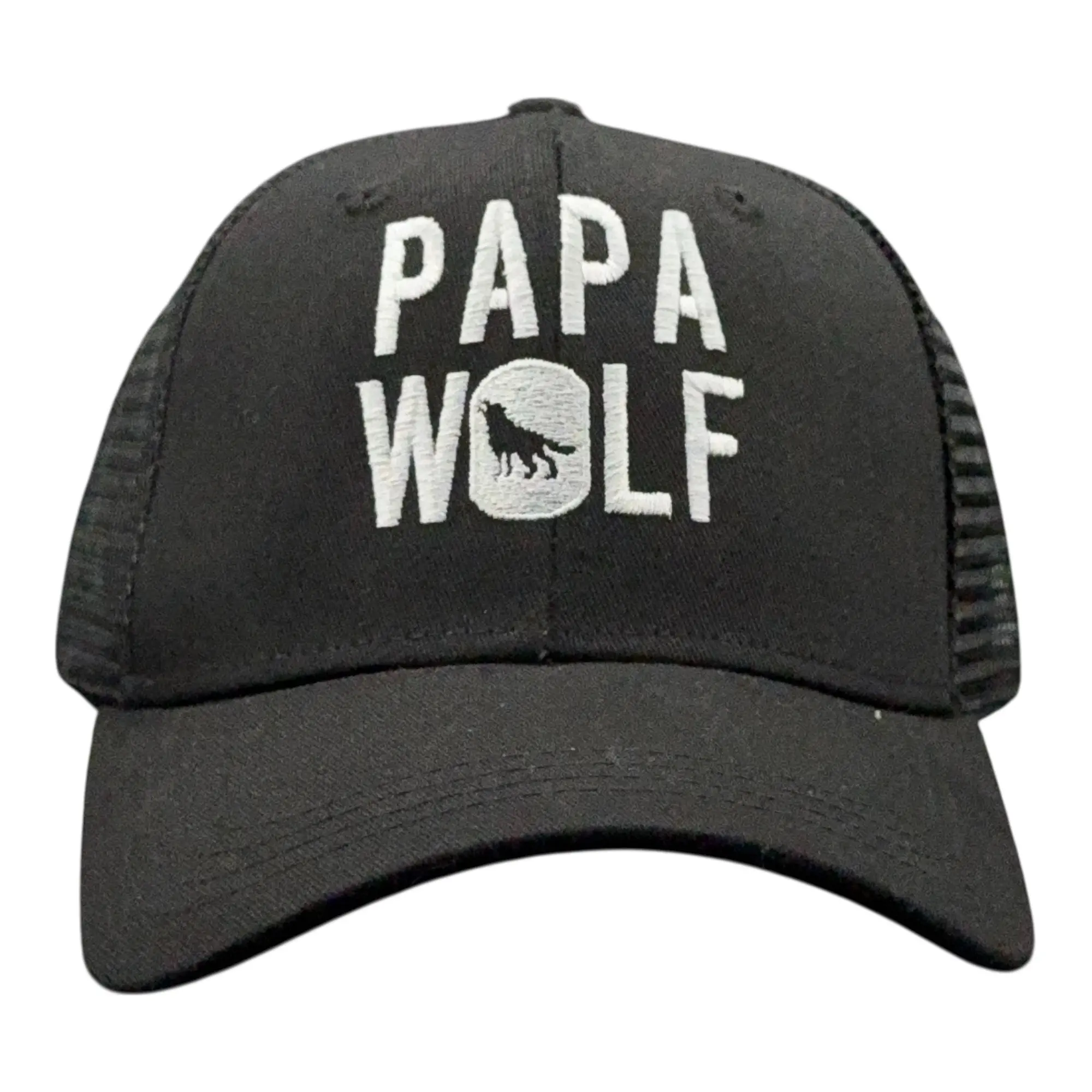 Papa Wolf Hat Funny Sarcastic Father's Day Camping Baseball Cap Funny Hats Dad Joke  Funny Camping  Novelty Caps for Men Black - Standard