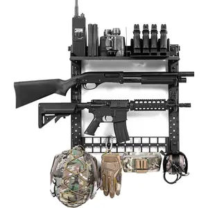 Gun Rack for Wall, Indoor Gun Racks Wall Mount, Hang Up Gun Rack for Rifle and Pistol, Steel Airsoft Gun Holder for Shutgun and Accessories Organiser Black