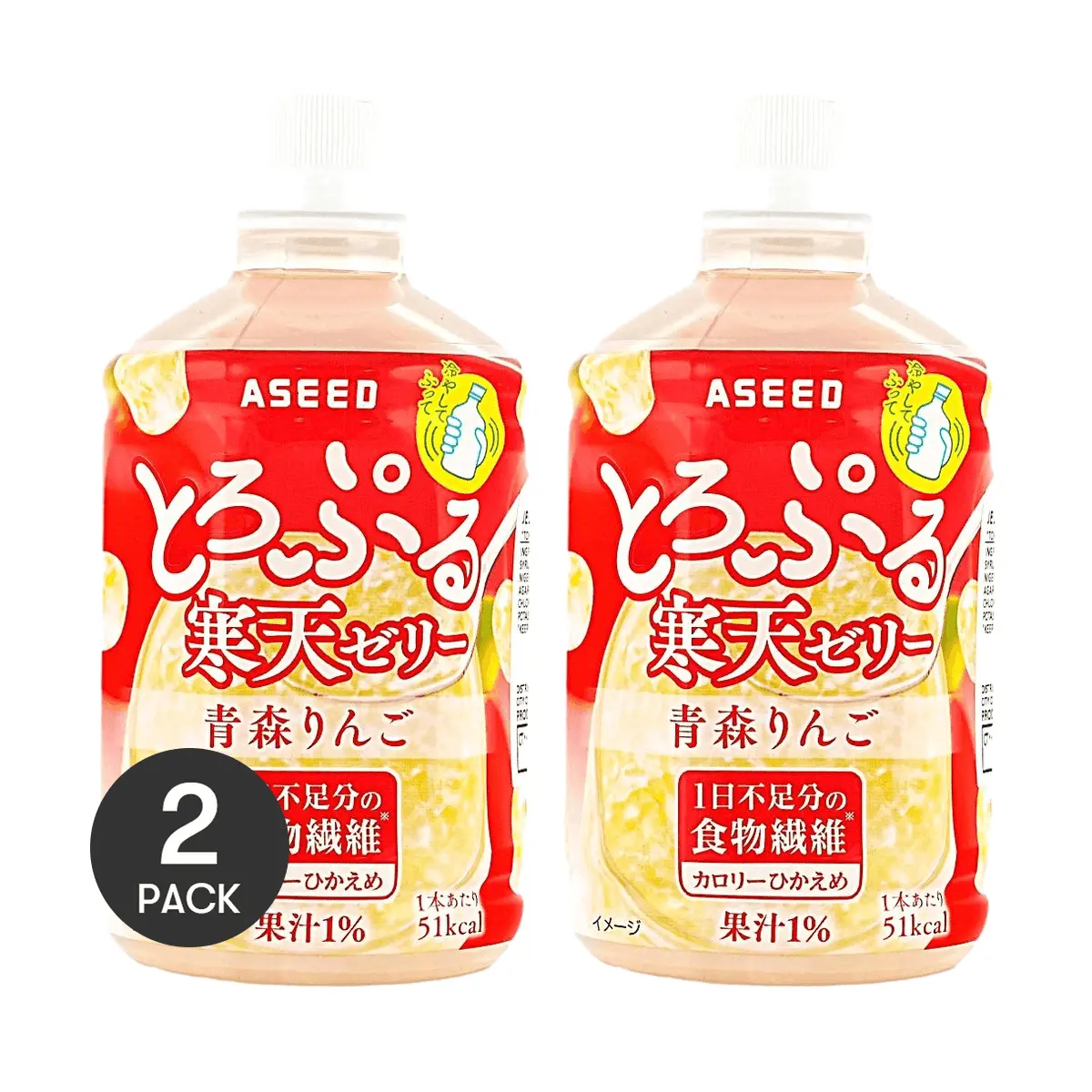 ASEED 2-Pack Jelly Drink - Japanese Konjac Jelly Beverage, Aomori Apple Flavor, 280ml/Pack - Fun Shake Before Drinking, Low Calorie, High Fiber
