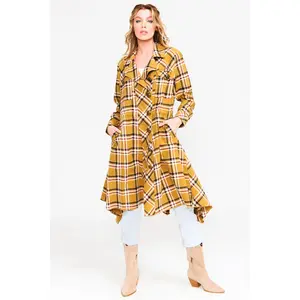 Plaid Trench Coat - Mustard