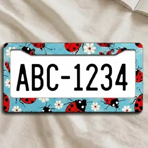 Red Ladybugs License Plate Frame, Cute Car Gift for Women, Kawaii Lady Bug Art for your Car, Metal License Plate Frame