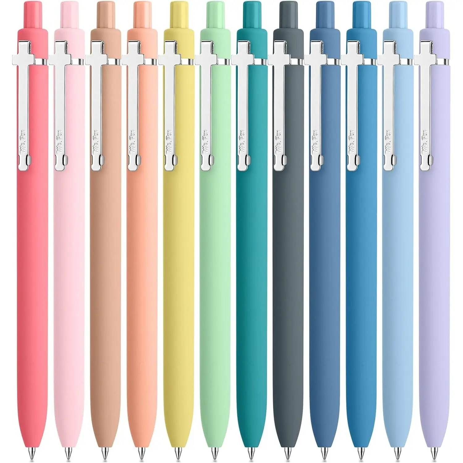 Mr. Pen- Retractable Cute Gel Pens for Journaling, 12 Pack, Assorted Color, 0.7 mm, Pastel Barrel with Silver Cross Clip Mr. Pen- Retractable Cute Gel Pens for Journaling, 12 Pack, Assorted Color, 0.7 mm, Pastel Barrel with Silver Cross Clip