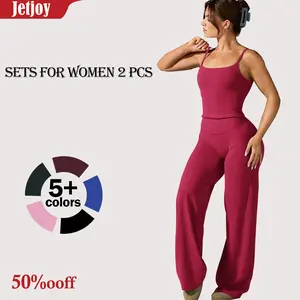 Jetjoy Casual Sets for Women 2 Piece  Spaghetti Strap Tank Top +30.5'' Inseam Straight Leg Yoga Pants Women High Waist Stretch Casual Casual Sweatpants Women Wide Leg Pants 30.5''