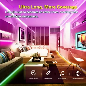 K- LED Strip, Music Sync, RGB Color Changing, Application and Remote Control, Non-Waterproof, 110v-130v, US Plug, Built-in Microphone, Wireless, for Bedroom, Home, Kitchen, party Decoration-35