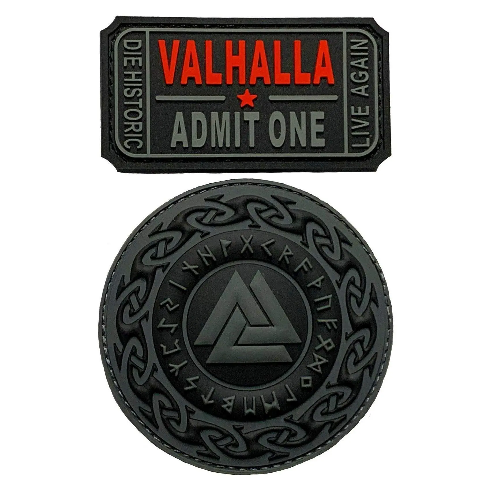 Viking Valknut Odin Ticket to Valhalla Admit One Patch (2PC Bundle -PVC Rubber)