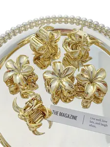6-piece set of golden shiny egg flower claw clip, French retro glossy hair clip, shark clip, Barrettes Hair Clips, Hair Claws Set, suitable for women to wear on outings and vacations