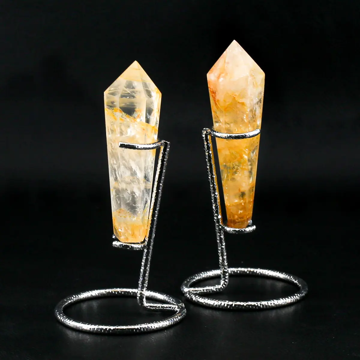 Premium Golden Healer (Yellow Hematoid) Quartz Wand with Display Stand - 1 Pc