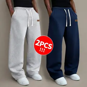 2-pack; Men’s solid-color drawstring athletic pants,  suitable for spring and autumn, comfortable; available in 2-pack and single-piece options. Men's athletic bottoms. Men's limited-time flash sale.