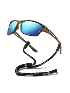 Latest Camo Sport Sunglasses with Chain, Fashionable Unisex Retro Square Frame, Outdoor Activities, Uv400 Protection, Multiple Colors, Sports Outdoor Sunglasses