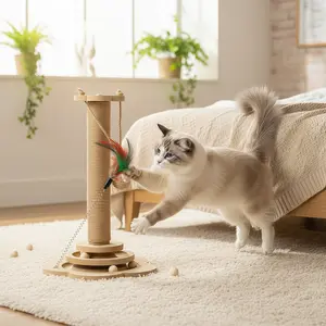 Cat Scratching Post Tree Scratching Posts for Indoor Cats Adults Kitten with Wooden Interactive Ball Toy and Hanging Sisal Ball, Cat Scratching Post, Cat Tower Scratch Post, Cat Tower with Scratching Post, Waterproofing Base Cat Toy
