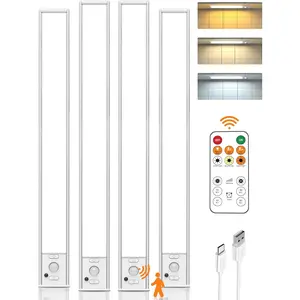Under Cabinet Lighting ,16 inch LED Motion Sensor Light Indoor, USB Rechargeable Closet Lights with Remote Control, 3 Color Temps Under Counter Lights for Kitchen, Wardrobe, Stairs, 4 Pack
