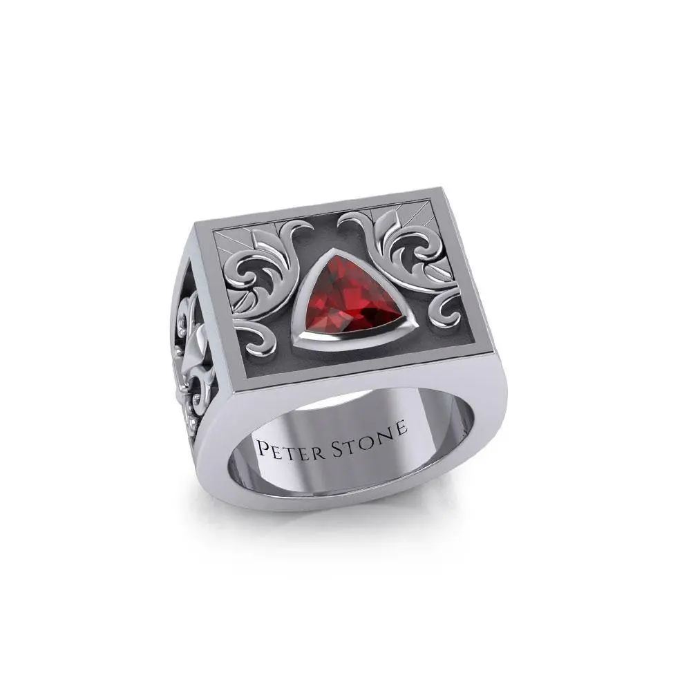 Recovery With Fleur De Lis Sterling Silver Signet Ring For Men Sobriety Jewelry Everyday Wear