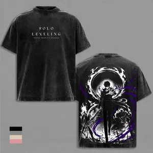 Solo Leveling Sung Jin Woo Anime Graphic Tee Vintage Washed Shirt Unisex Streetwear Solo Leveling Anime Shirt Jin Woo Shadow Monarch Tee Anime Clothing Gift for Anime Lovers Fans