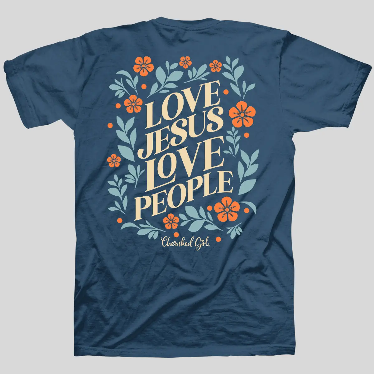 Cherished Girl Women's Cotton Short-Sleeve Tee - Everyday Wear, Round Neck, Relaxed Fit, Breathable Fabric, Meaningful "Love Jesus Love People" Text, Faith-Based Fashion