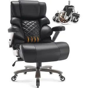 700lbs Big and Tall Office Chair-Large Computer Chair with Adjustable Lumbar Support 3D Flip Arms Plus Size Wheels, High Back Executive Desk Chair, Heavy Duty Metal Base, Thick Padded Wide Seat