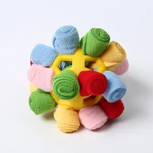 Dog Crinkle Snuffle Ball Treat Dispensing Slow Feeder Toy - Soft Plush Fleece, Safe Material, Machine Washable Pet Sniffing Foraging Training Toy