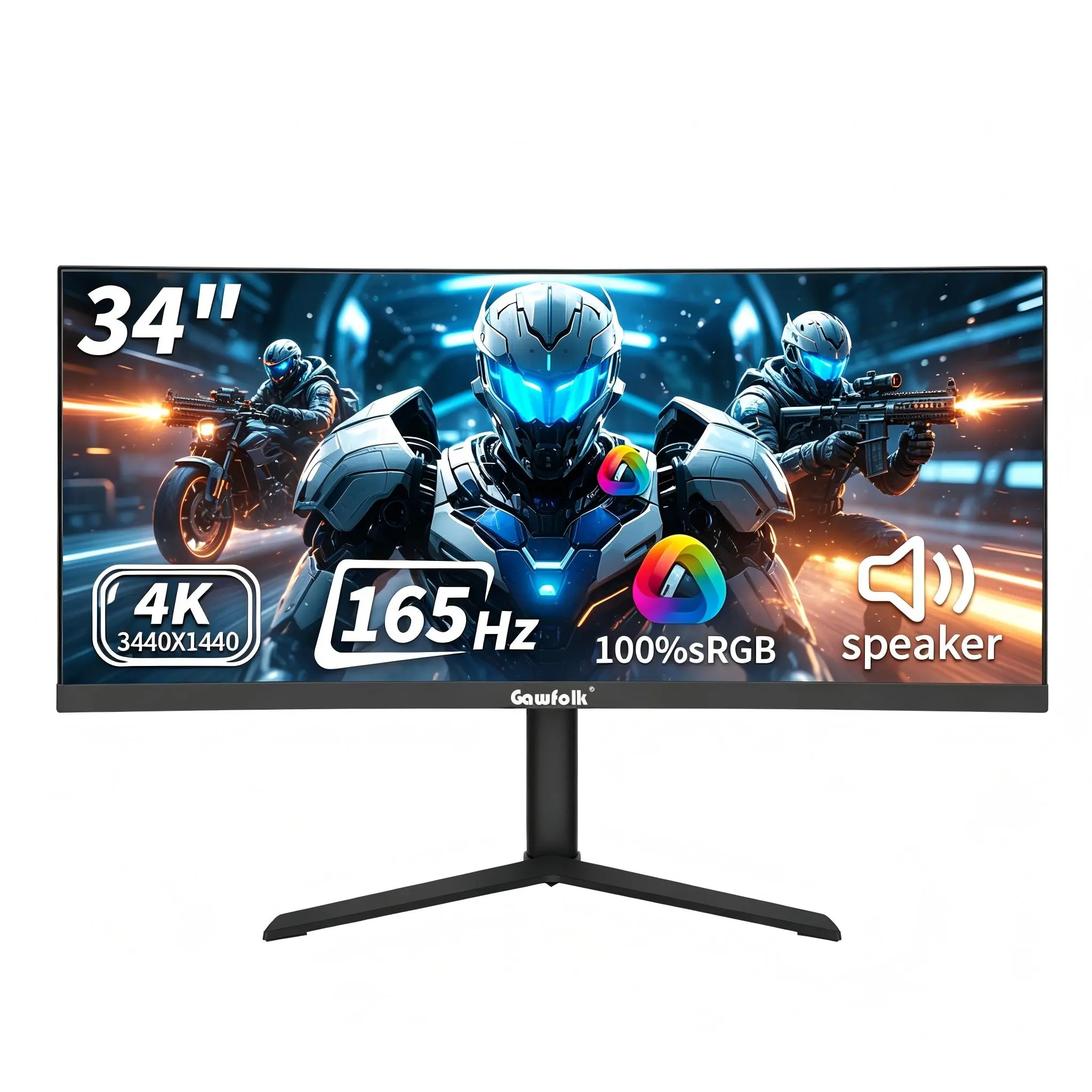 Gawfolk 34" Ultrawide Curved Gaming Monitor - 165Hz UWQHD 3440x1440 VA 3800R FreeSync, Built-in Speakers, VESA, DP, HDMI, for Sim Racing & Remote Work | PC Gaming, Computer, Desktop Use, Pc Monitor Gaming, Computer Monitor