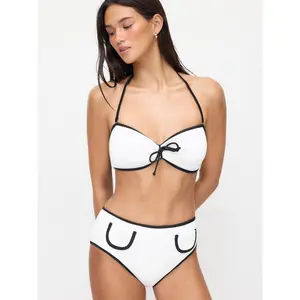 Cider Halter Neckline Contrasting Binding Bowknot Cheeky Bikini Set