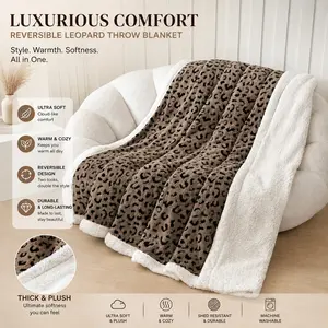 1 x Double-layered 450gsm leopard-print Lightweight Throw Blanket: breathable for air-conditioned rooms in summer and warm in winter. Available in a range of sizes and colours, perfect for bedrooms, living rooms, sofas or outdoor use.